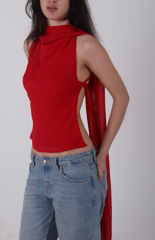 Scarf top in red